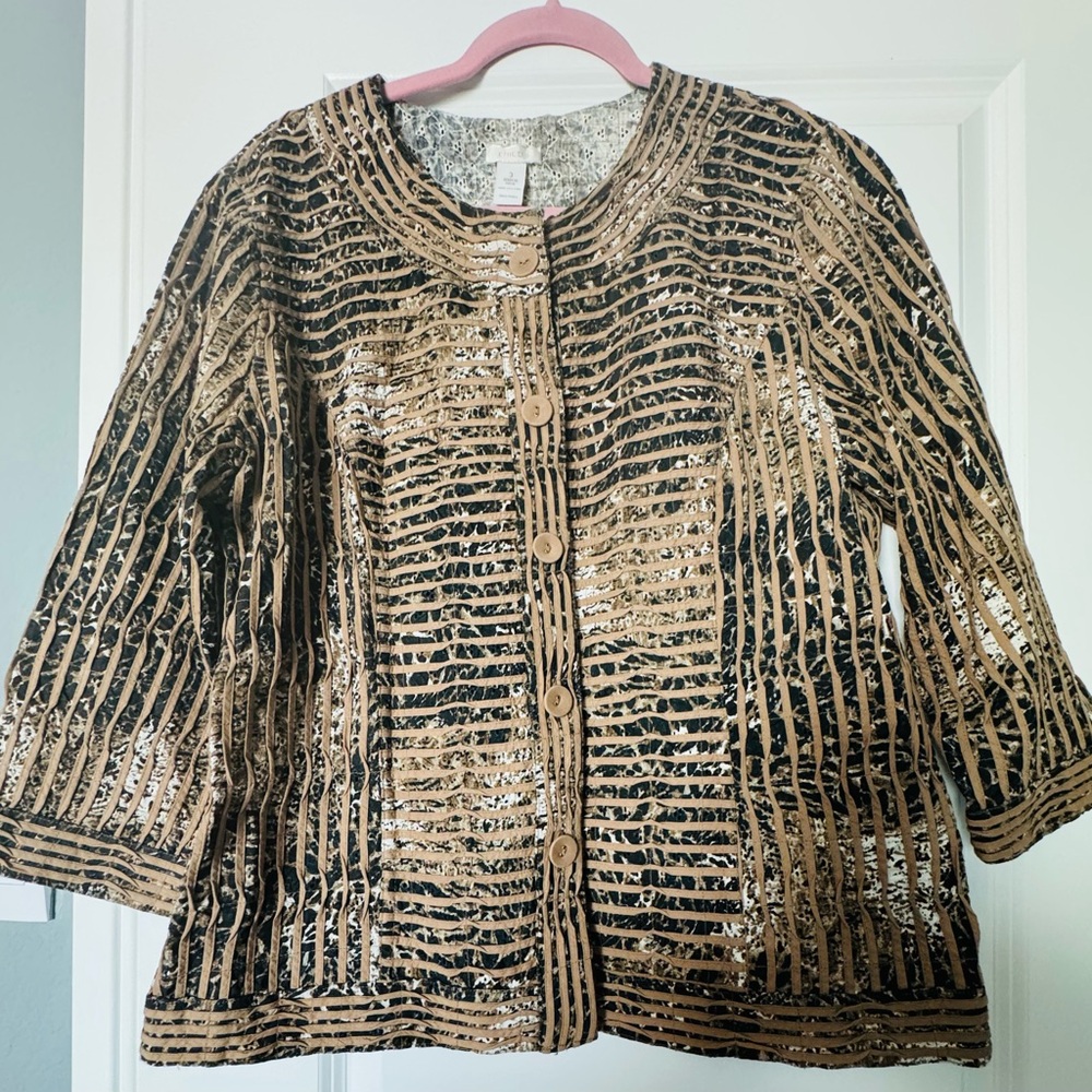 Chico's Black and Brown Textured Blouse